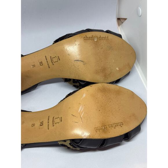 Charles David Animal Leopard Print Faux Fur Slingback Heels Size 10 - Picture 7 of 8